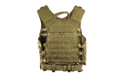 NCSTAR Modular Vest, Nylon, Tan, Size Medium- 2XL, Fully Adjustable, PALS/ MOLLE Webbing, Includes Pistol Belt with Two Accessory Pouches CPV2915T