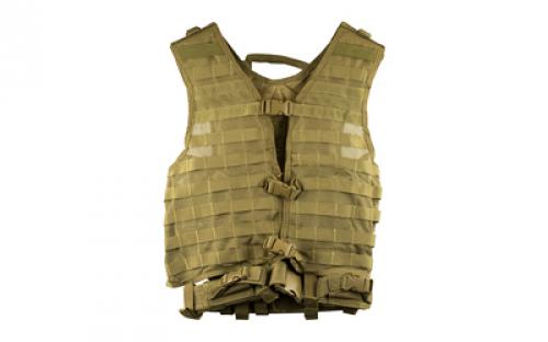 NCSTAR Modular Vest, Nylon, Tan, Size Medium- 2XL, Fully Adjustable, PALS/ MOLLE Webbing, Includes Pistol Belt with Two Accessory Pouches CPV2915T