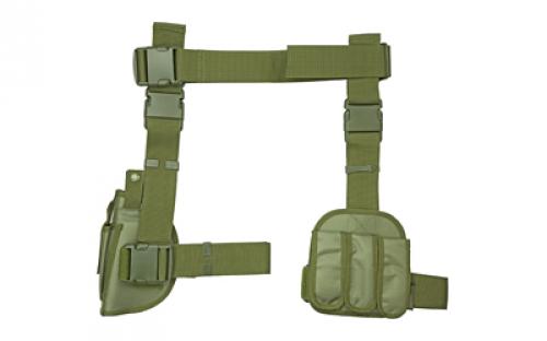 NCSTAR Drop Leg Holster & Mag Pouch, Triple Magazine Pouch, Right Hand, Green, Nylon CV2908G