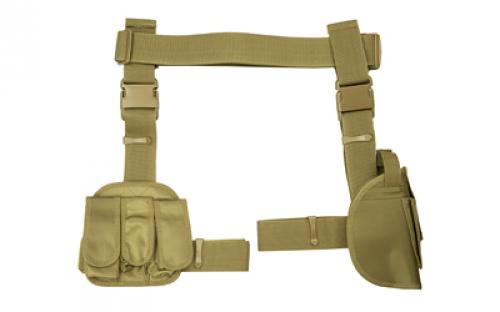 NCSTAR Drop Leg Holster & Mag Pouch, Triple Magazine Pouch, Right Hand, Tan, Nylon CV2908T