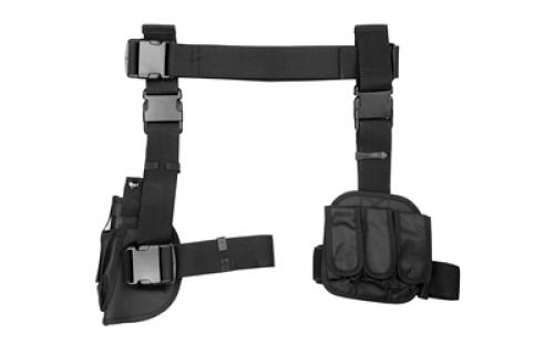 NCSTAR Drop Leg Holster & Mag Pouch, Triple Magazine Pouch, Right Hand, Black, Nylon CV2908