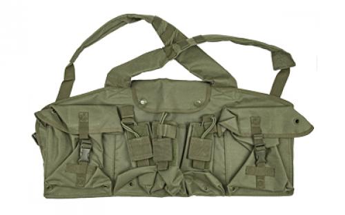 NCSTAR AK Chest Rig, Vest, Ambidextrous, Green, (6) Magazines, Nylon, Mag Pouch CVAKCR2921G