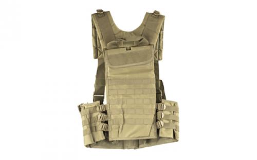 NCSTAR AR Chest Rig, Nylon, Tan, Fully Adjustable, PALS/ MOLLE Webbing, Includes 6 Double AR Magazine pouches CVARCR2922T