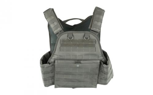 NCSTAR Plate Carrier Vest, Nylon, Gray, Size Medium-2XL, Fully Adjustable, PALS/ MOLLE Webbing, Compatible with 10" x 12" Hard Plates CVPCV2924U