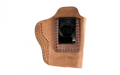 Uncle Mike's Uncle Mikes Inside Waistband Leather Holster, Size 3, Fits Most Medium Frame Autos (3 1911/Bersa Thunder/Glock 42/43/Sig 365/Hellcat/Taurus Gx4), Leather, Metal Clip, Ambidextrous, Brown UM-IWB-3-BRW-A