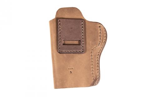 Uncle Mike's Uncle Mikes Inside Waistband Leather Holster, Size 5, Fits Most Medium/Large Frame Autos (H&K 45c/P2000USPc/VP9sk/Sig P320c/Springfield XDMc), Leather, Metal Clip, Ambidextrous, Brown UM-IWB-5-BRW-A