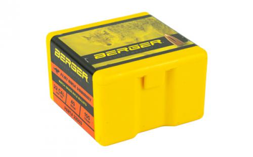 Berger Bullets FB Varmint, .224 Diameter, 22 Caliber, 40 Grain, Flat Base Hollow Point, 100 Count 22303