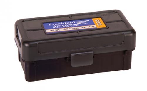 Frankford Arsenal Hinge-Top Ammo Box, 503, 50 Rounds, Fits 38 Special, 357 Magnum and 38 Super, Smoke Gray, Plastic 1083784