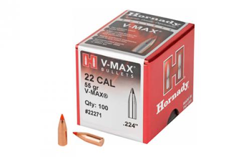 Hornady V-Max, .224 Diameter, 22 Caliber, 55 Grain, Ballistic Tip, 100 Count 22271