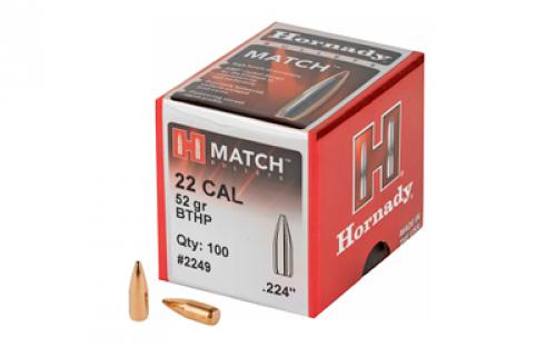 Hornady Match, .224 Diameter, 22 Caliber, 52 Grain, Boat Tail Hollow Point, 100 Count 2249