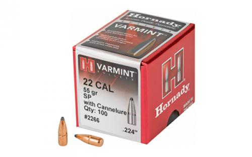 Hornady Varmint, .224 Diameter, 22 Caliber, 55 Grain, Soft Point Boat Tail, 100 Count 2266