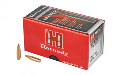 Hornady Match, .224 Diameter, 22 Caliber, 75 Grain, Boat Tail Hollow Point, 100 Count 2279