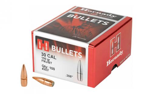 Hornady FMJ-BT, .308 Diameter, 30 Caliber, 150 Grain, Boat Tail, 100 Count 3037