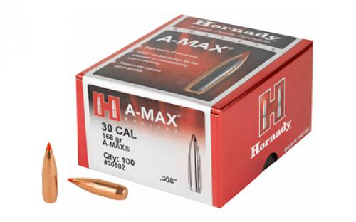 Hornady A-Max, .308 Diameter, 30 Caliber, 168 Grain, Ballistic Tip, 100 Count 30502
