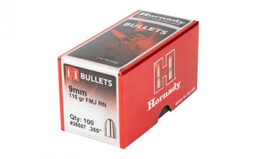 Hornady FMJ-RN, .355 Diameter, 9MM, 115 Grain, Round Nose, 100 Count 35557