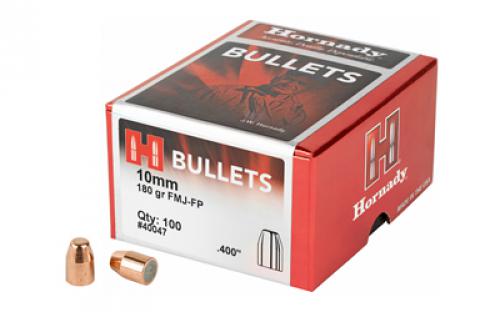 Hornady FMJ-FP, .400 Diameter, 10MM, 180 Grain, Flat Nose, 100 Count 40047