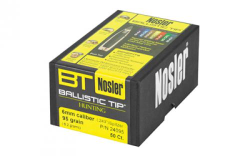 NOSLER Ballistic Tip, .243 Diameter, 6MM/243 Winchester, 95 Grain, Spitzer Boat Tail, 50 Count 24095