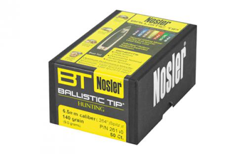 NOSLER Ballistic Tip, .264 Diameter, 6.5MM, 140 Grain, Spitzer Boat Tail, 50 Count 26140