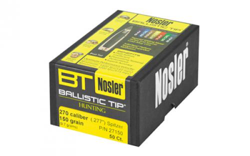 NOSLER Ballistic Tip, .277 Diameter, 270 Caliber, 150 Grain, Spitzer Boat Tail, 50 Count 27150