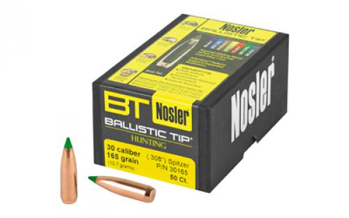 NOSLER Ballistic Tip, .308 Diameter, 30 Caliber, 165 Grain, Spitzer Boat Tail, 50 Count 30165