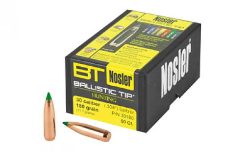 NOSLER Ballistic Tip, .308 Diameter, 30 Caliber, 180 Grain, Spitzer Boat Tail, 50 Count 30180