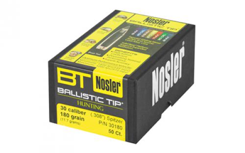 NOSLER Ballistic Tip, .308 Diameter, 30 Caliber, 180 Grain, Spitzer Boat Tail, 50 Count 30180