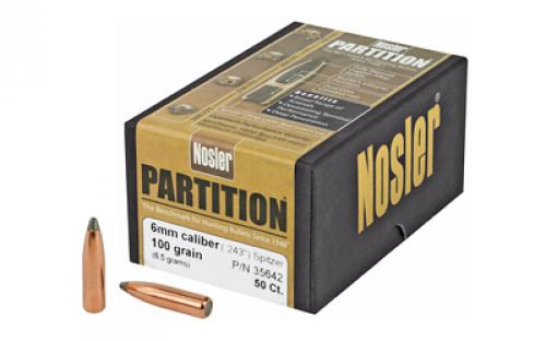 NOSLER Partition, .243 Diameter, 6MM/243 Winchester, 100 Grain, Spitzer, 50 Count 35642