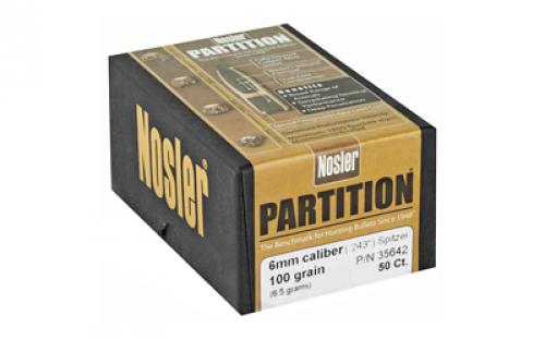 NOSLER Partition, .243 Diameter, 6MM/243 Winchester, 100 Grain, Spitzer, 50 Count 35642