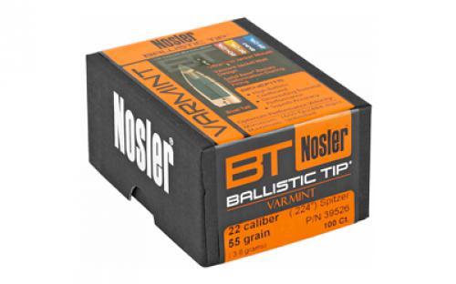 NOSLER Ballistic Tip, .224 Diameter, 22 Caliber, 55 Grain, Spitzer, 100 Count 39526