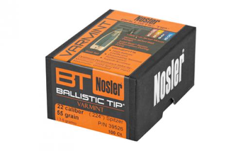 NOSLER Ballistic Tip, .224 Diameter, 22 Caliber, 55 Grain, Spitzer, 100 Count 39526