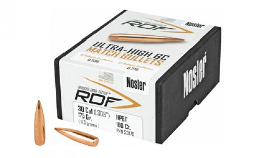 NOSLER RDF, .308 Diameter, 30 Caliber, 175 Grain, Hollow Point Boat Tail, 100 Count 53170