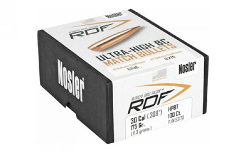 NOSLER RDF, .308 Diameter, 30 Caliber, 175 Grain, Hollow Point Boat Tail, 100 Count 53170