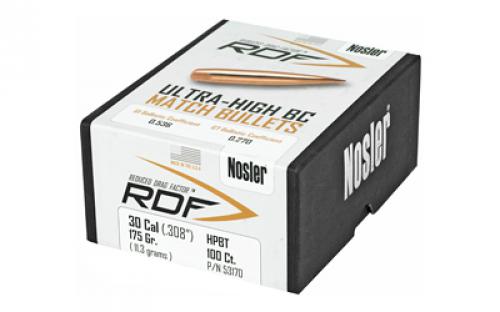 NOSLER RDF, .308 Diameter, 30 Caliber, 175 Grain, Hollow Point Boat Tail, 100 Count 53170