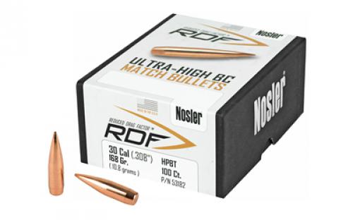 NOSLER RDF, .308 Diameter, 30 Caliber, 168 Grain, Hollow Point Boat Tail, 100 Count 53182