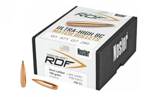 NOSLER RDF, .243 Diameter, 6MM/243 Winchester, 105 Grain, Hollow Point Boat Tail, 100 Count 53410