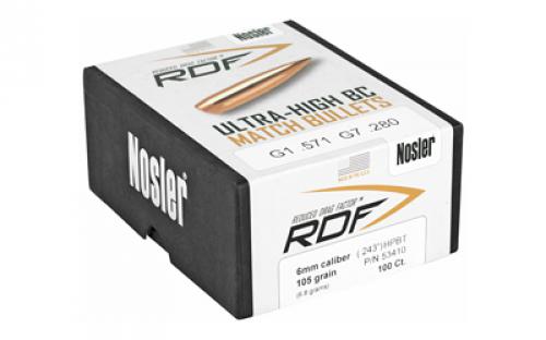 NOSLER RDF, .243 Diameter, 6MM/243 Winchester, 105 Grain, Hollow Point Boat Tail, 100 Count 53410