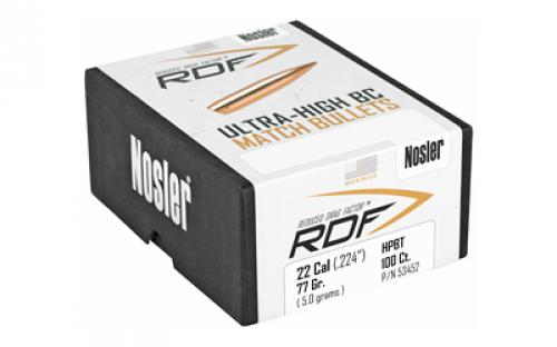 NOSLER RDF, .224 Diameter, 22 Caliber, 77 Grain, Hollow Point Boat Tail, 100 Count 53452