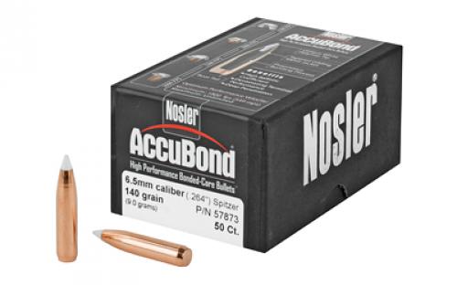 NOSLER AccuBond, .264 Diameter, 6.5MM, 140 Grain, Spitzer Boat Tail, 50 Count 57873
