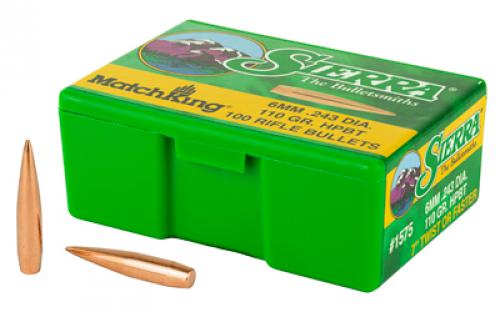Sierra Bullets MatchKing, .243 Diameter, 6MM/243 Winchester, 110 Grain, Boat Tail Hollow Point, 100 Count 1575