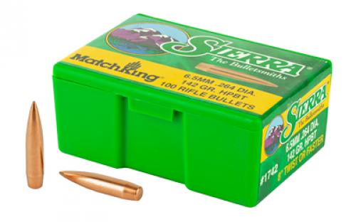 Sierra Bullets MatchKing, .264 Diameter, 6.5MM, 142 Grain, Hollow Point Boat Tail, 100 Count 1742