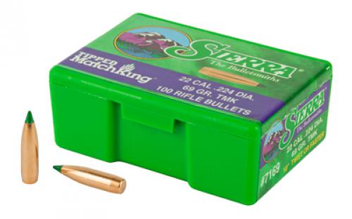 Sierra Bullets Tipped MatchKing, .224 Diameter, 22 Caliber, 69 Grain, Ballistic Tip, 100 Count 7169