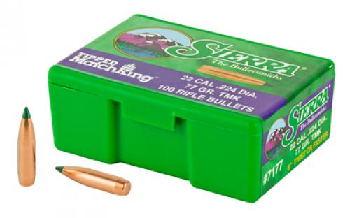 Sierra Bullets Tipped MatchKing, .224 Diameter, 22 Caliber, 77 Grain, Ballistic Tip, 100 Count 7177