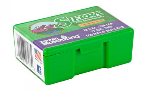 Sierra Bullets Tipped MatchKing, .224 Diameter, 22 Caliber, 77 Grain, Ballistic Tip, 100 Count 7177