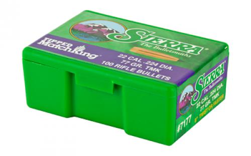 Sierra Bullets Tipped MatchKing, .224 Diameter, 22 Caliber, 77 Grain, Ballistic Tip, 100 Count 7177