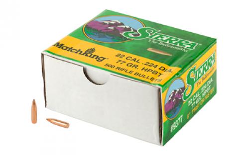 Sierra Bullets MatchKing, .224 Diameter, 22 Caliber, 77 Grain, Hollow Point Boat Tail, 500 Count 9377