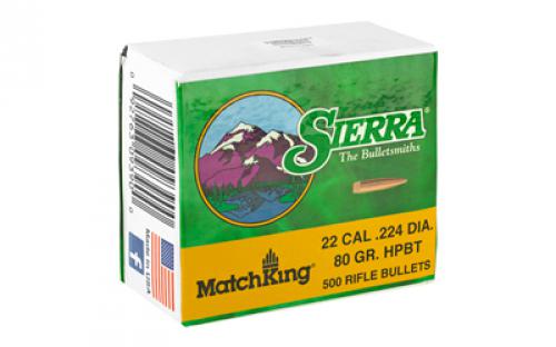 Sierra Bullets MatchKing, .224 Diameter, 22 Caliber, 80 Grain, Hollow Point Boat Tail, 500 Count 9390