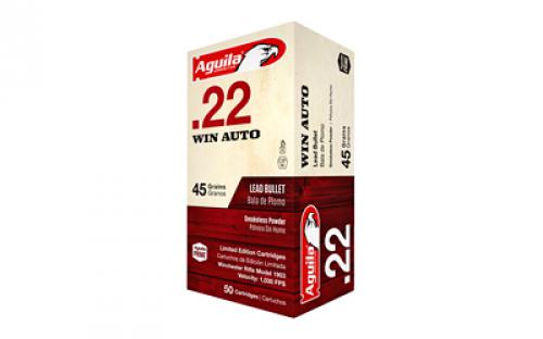 Aguila Ammunition Rifle, 22 Winchester Automatic, Solid Point, Made for Winchester 1903, 50 Round Box 1B220504