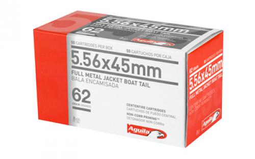 Aguila Ammunition Rifle, 556NATO, 62 Grain, Full Metal Jacket Boat Tail, 50 Round Box 1E556110