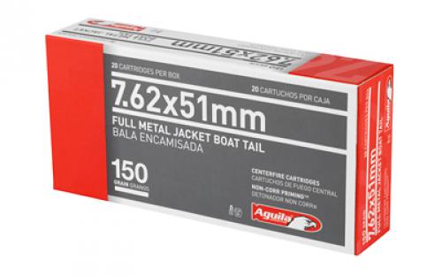 Aguila Ammunition Rifle, 762X51, 150 Grain, Full Metal Jacket Boat Tail, 20 Round Box 1E762110