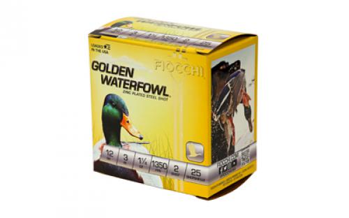 Fiocchi Ammunition Golden Waterfowl, 12 Gauge, 3", #2, Steel Shot, 25 Round Box 123SGW2